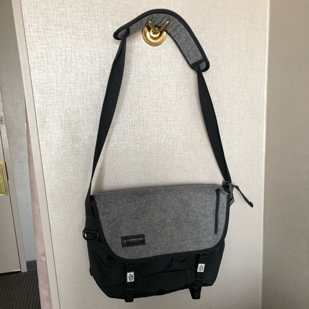 Timbuk2 large black and grey wool messenger bag. Lightly used. Waterproof.